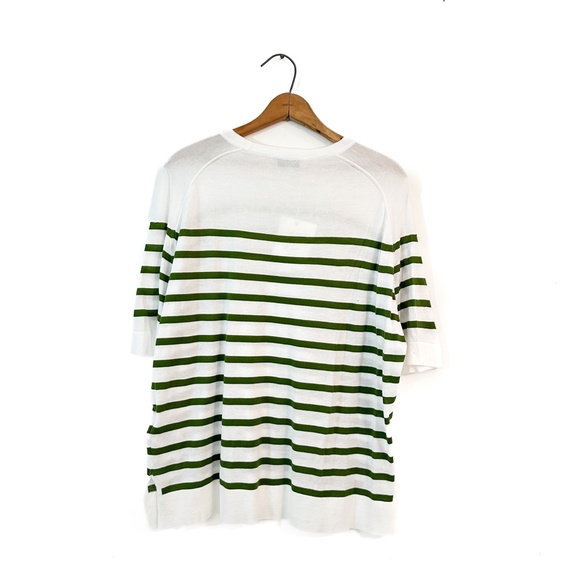 John‎ Smedley Darcy Top Green/White Stripe Lightweight Top - Size large - Picture 2 of 6